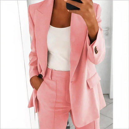 Women's Blazer and Trouser Suit Set Elastic Waist Relaxed-Fit