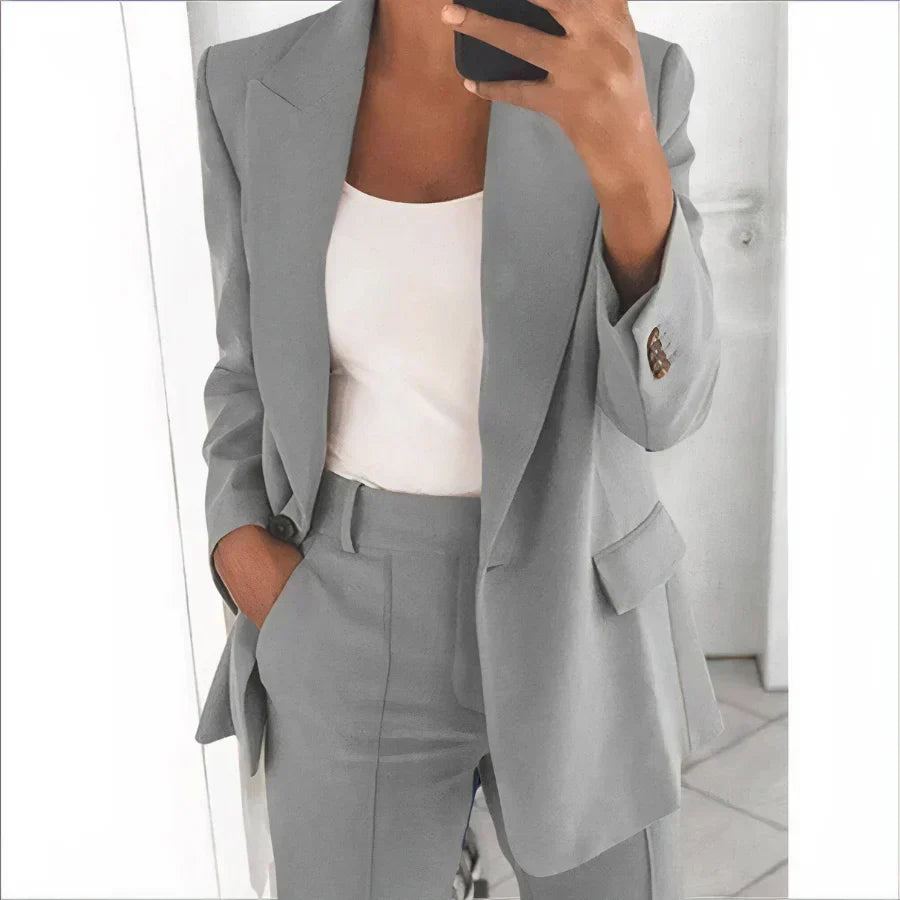 Women's Blazer and Trouser Suit Set Elastic Waist Relaxed-Fit