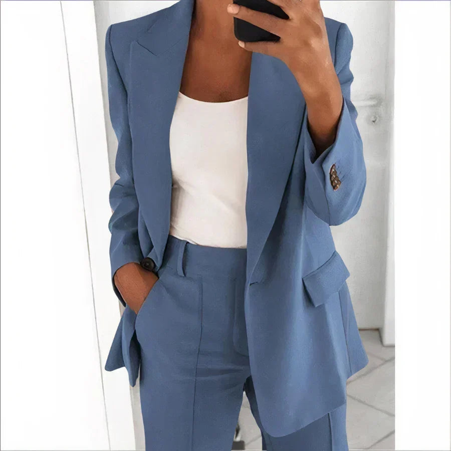 Women's Blazer and Trouser Suit Set Elastic Waist Relaxed-Fit