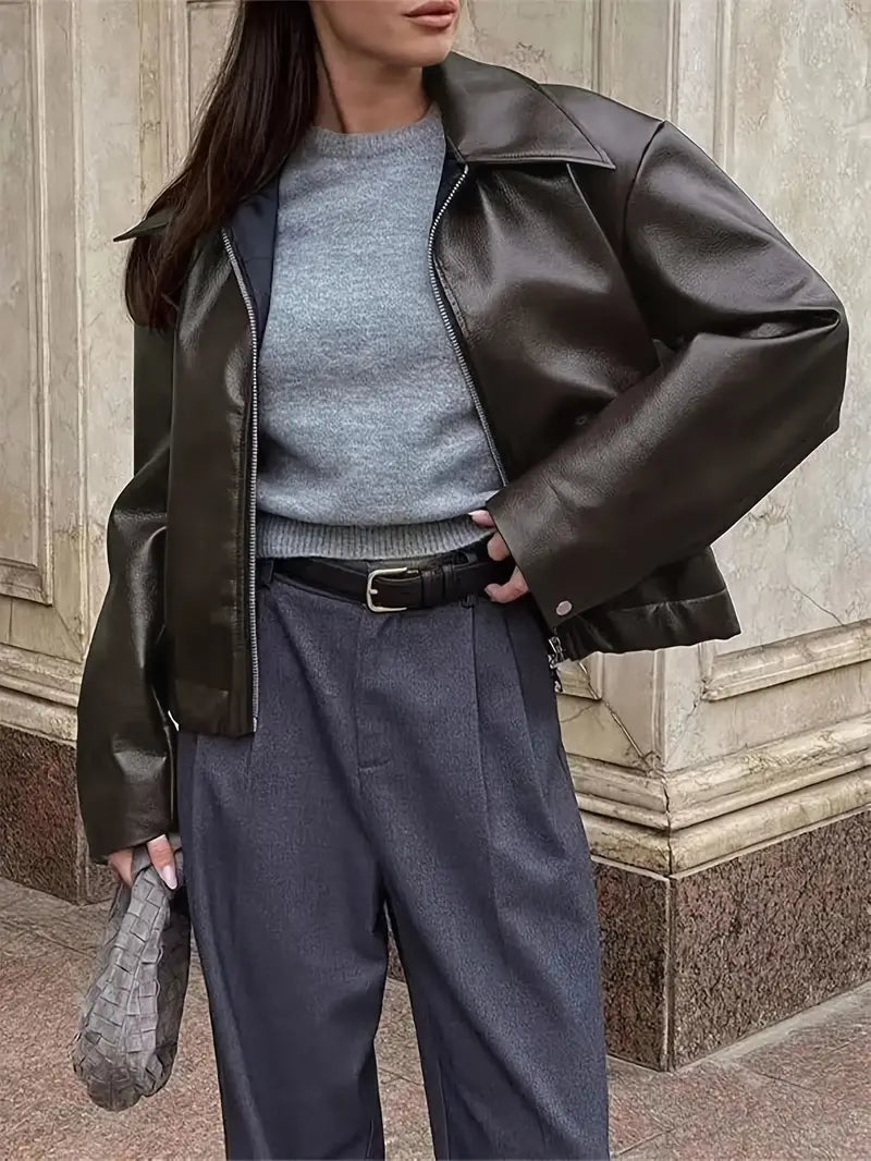 Women's Faux Leather Oversized Bomber Jacket