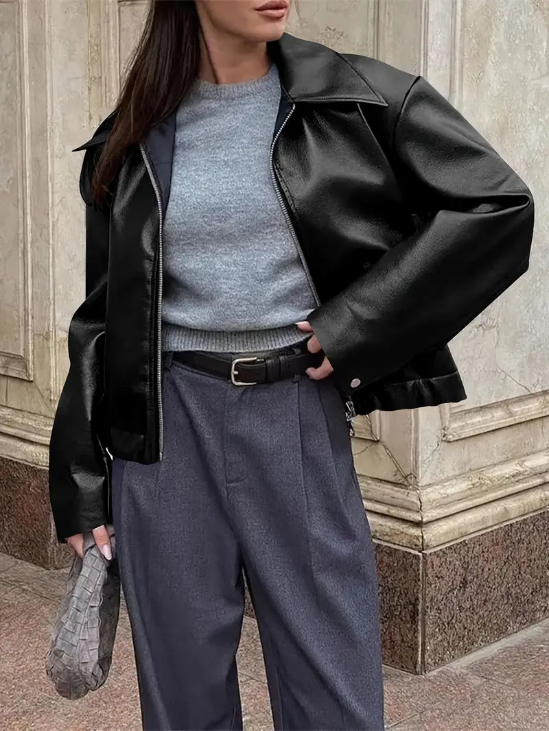 Women's Faux Leather Oversized Bomber Jacket