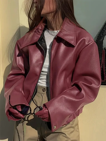 Women's Faux Leather Oversized Bomber Jacket