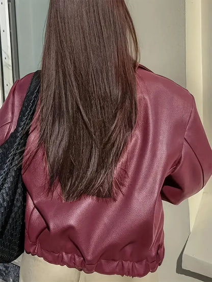 Women's Faux Leather Oversized Bomber Jacket