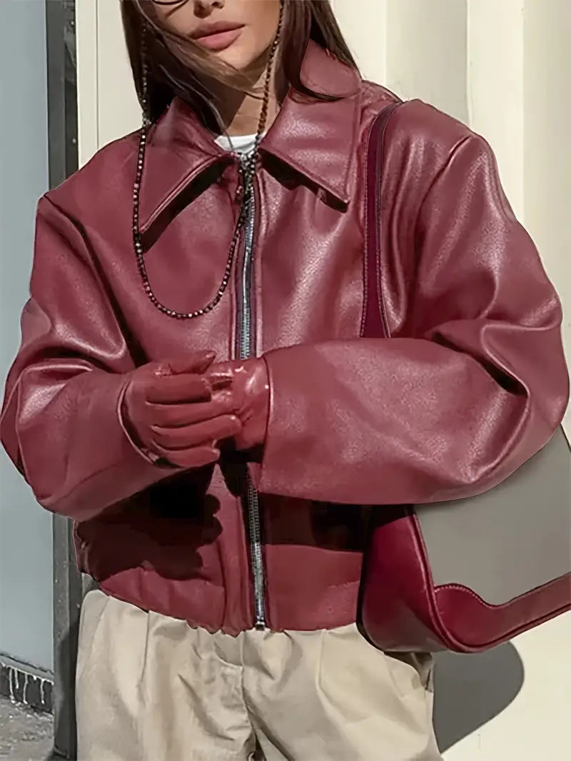 Women's Faux Leather Oversized Bomber Jacket