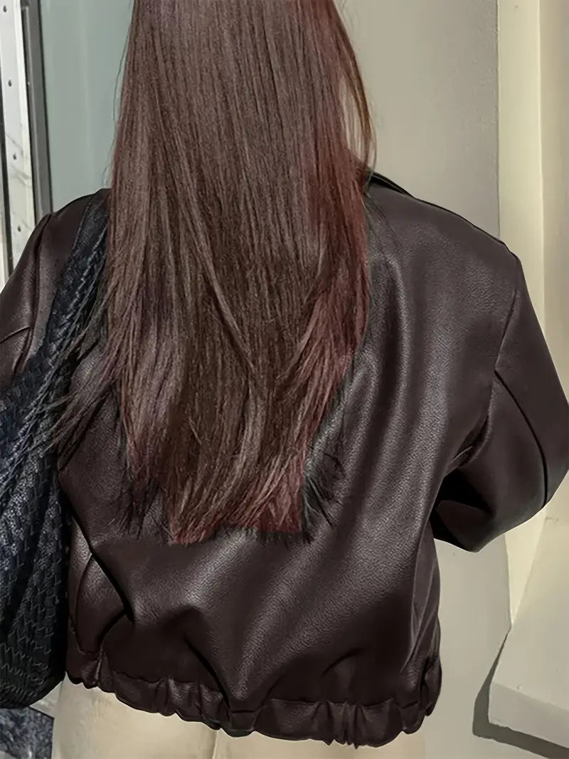 Women's Faux Leather Oversized Bomber Jacket