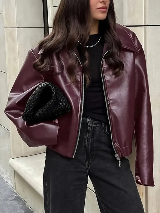 Women's Faux Leather Oversized Bomber Jacket