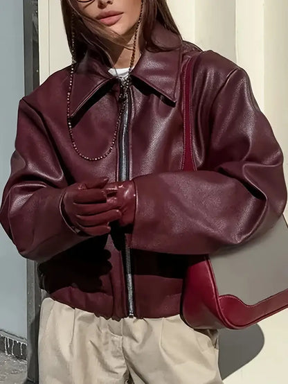 Women's Faux Leather Oversized Bomber Jacket