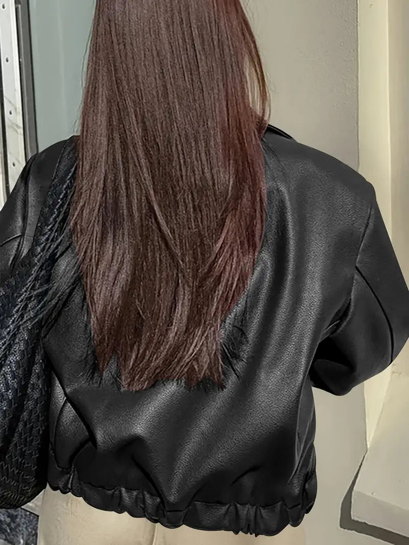 Women's Faux Leather Oversized Bomber Jacket