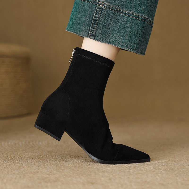Women's Pointed-Toe Heeled Ankle Boots Cushioned
