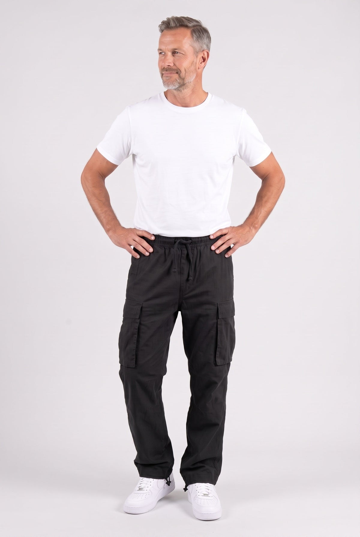 Men's Baggy Elastic Waist Cargo Trousers Side Pockets