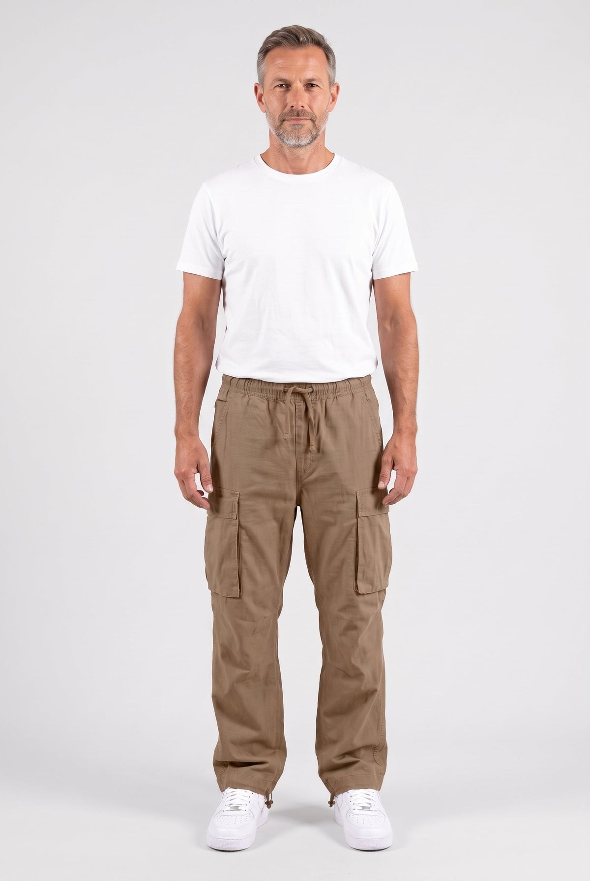 Men's Baggy Elastic Waist Cargo Trousers Side Pockets