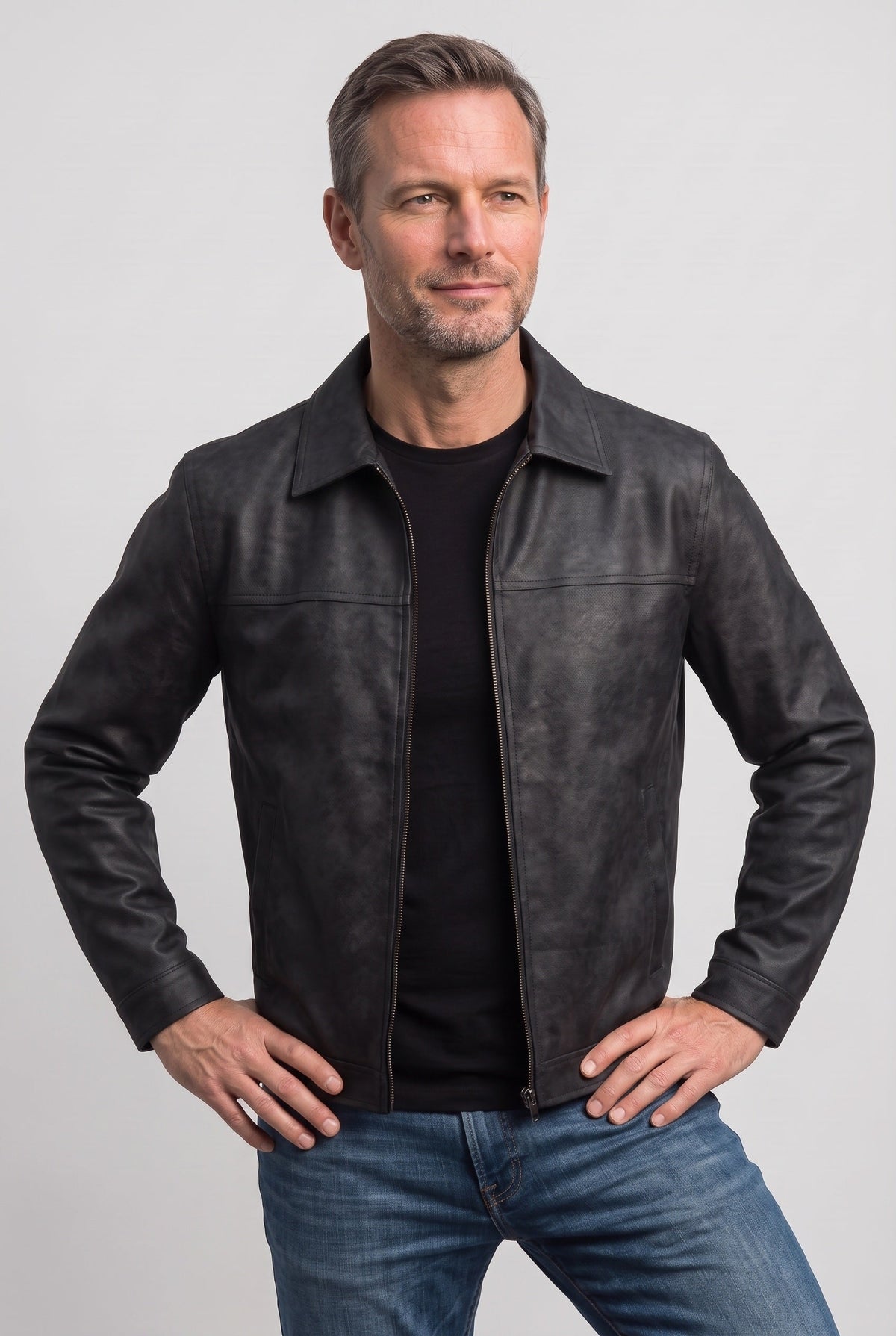 Men's Leather Jacket Side Pockets Lightweight