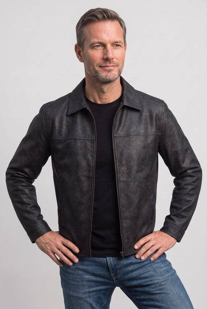 Men's Leather Jacket Side Pockets Lightweight