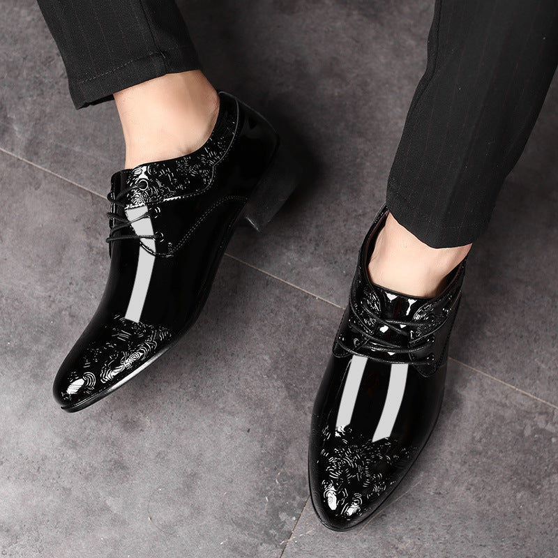 Men's Patent Derby Dress Shoes Embossed Trim Cushioned