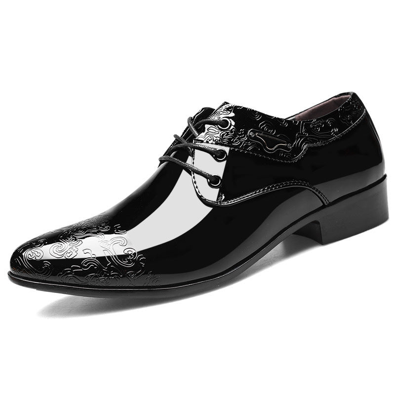 Men's Patent Derby Dress Shoes Embossed Trim Cushioned
