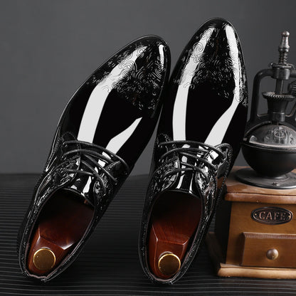 Men's Patent Derby Dress Shoes Embossed Trim Cushioned