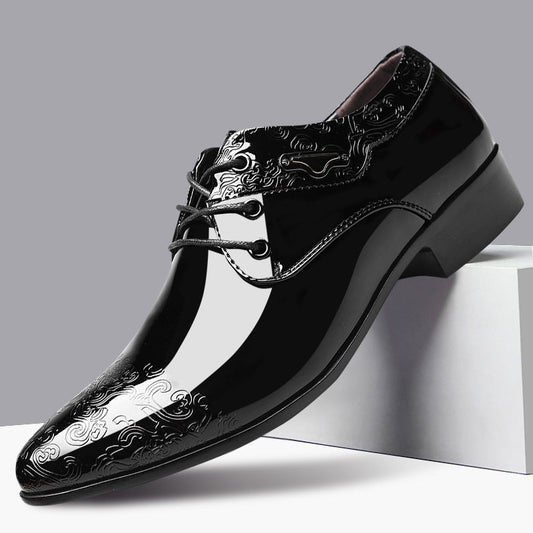 Men's Patent Derby Dress Shoes Embossed Trim Cushioned