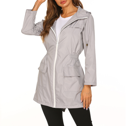 Women's Hooded Waterproof Long Rain Jacket Pockets