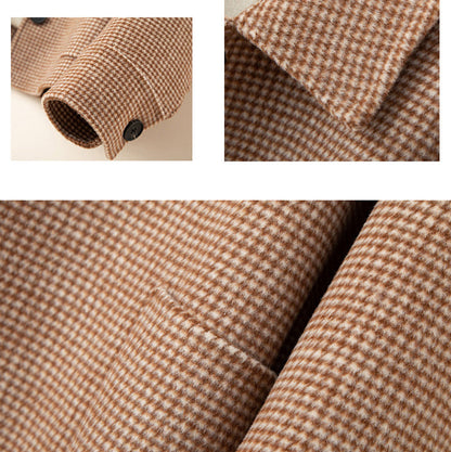 Women's Relaxed Check Tweed Jacket Pockets Button-Front