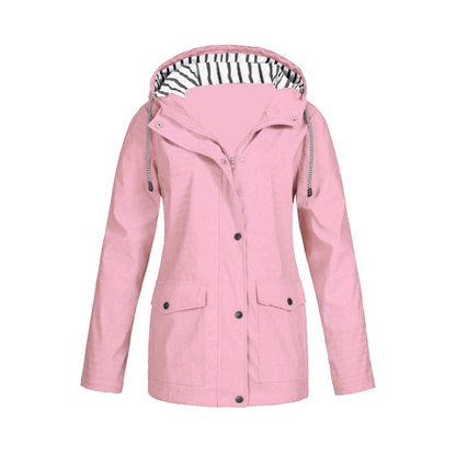 Women's Drawstring Hooded Waterproof Coat Pockets