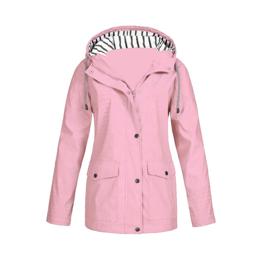 Women's Drawstring Hooded Waterproof Coat Pockets