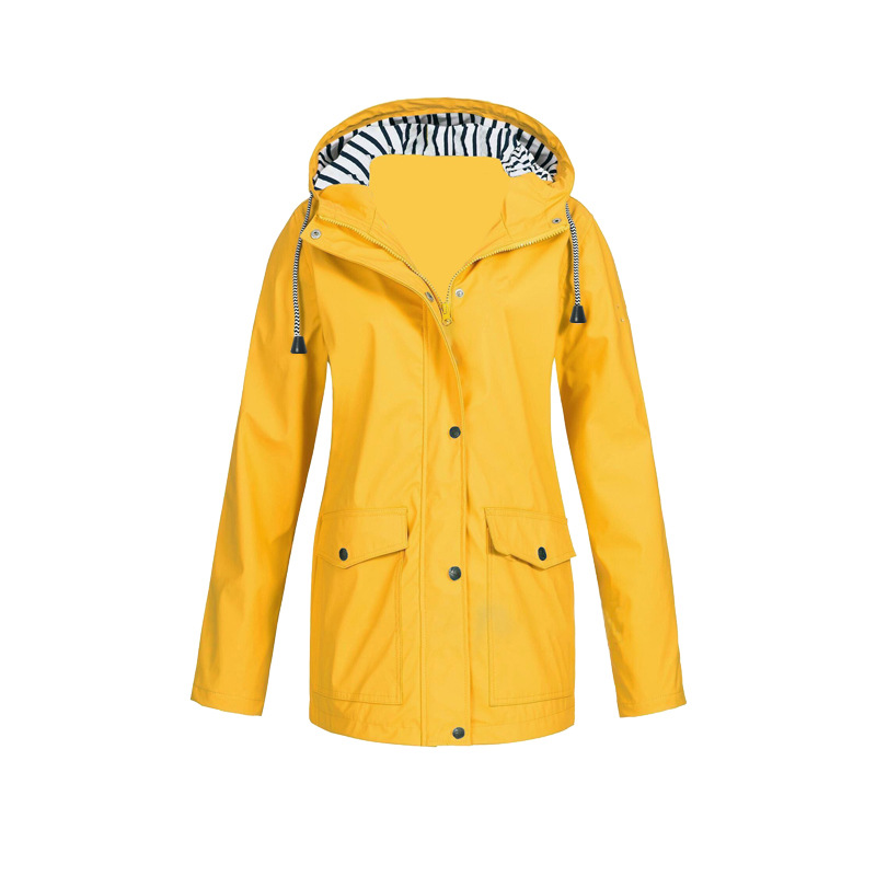 Women's Drawstring Hooded Waterproof Coat Pockets