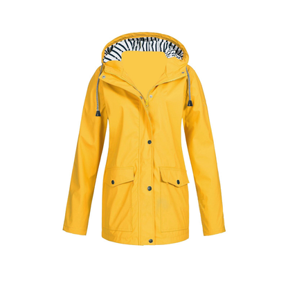 Women's Drawstring Hooded Waterproof Coat Pockets
