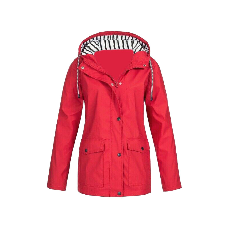 Women's Drawstring Hooded Waterproof Coat Pockets