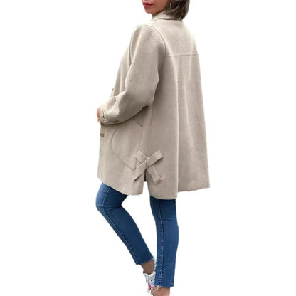 Women's Oversized Long Coat Pockets Button-Front