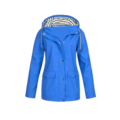 Women's Drawstring Hooded Waterproof Coat Pockets