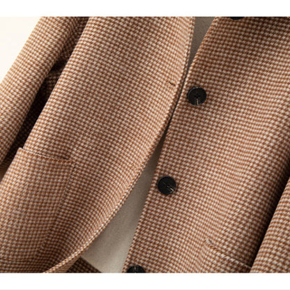 Women's Relaxed Check Tweed Jacket Pockets Button-Front