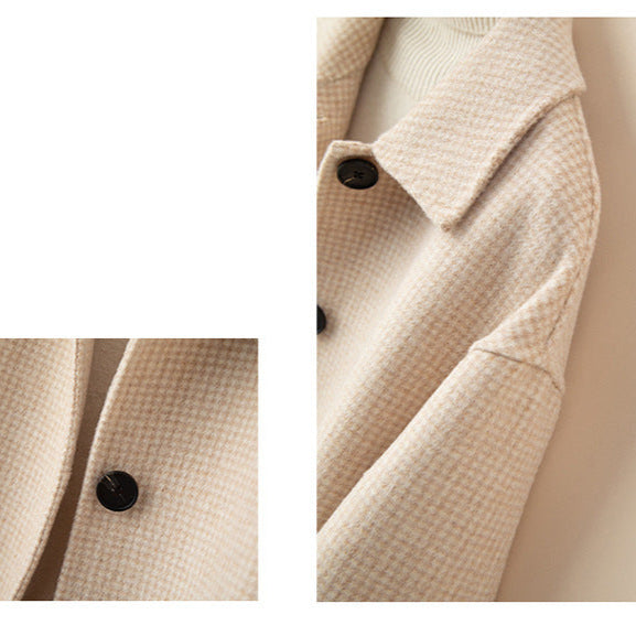 Women's Relaxed Check Tweed Jacket Pockets Button-Front