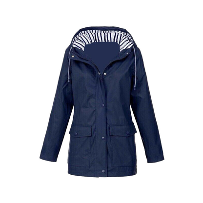 Women's Drawstring Hooded Waterproof Coat Pockets