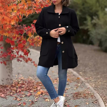Women's Oversized Long Coat Pockets Button-Front