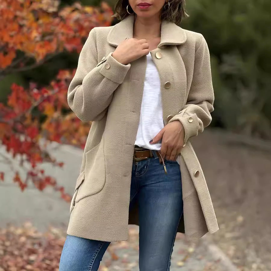 Women's Oversized Long Coat Pockets Button-Front