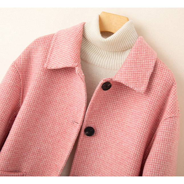 Women's Relaxed Check Tweed Jacket Pockets Button-Front