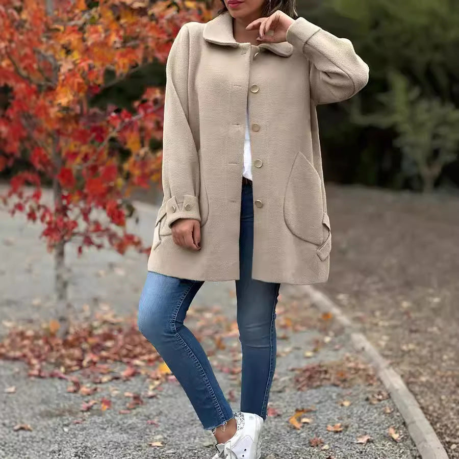 Women's Oversized Long Coat Pockets Button-Front