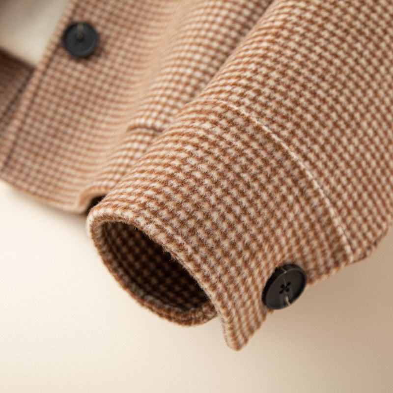 Women's Relaxed Check Tweed Jacket Pockets Button-Front