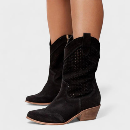 Women's Mid-Calf Suede Cowboy Boots Lightweight