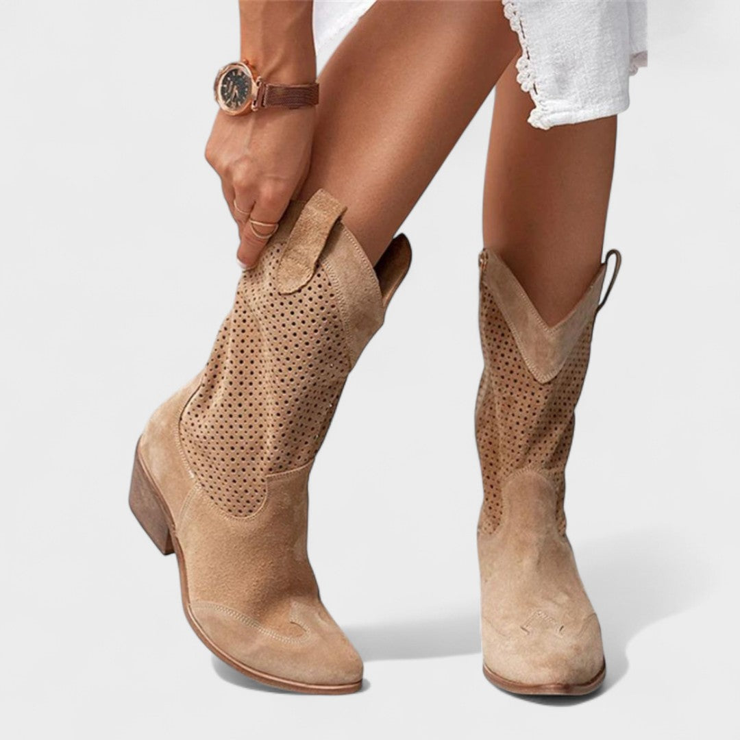 Women's Mid-Calf Suede Cowboy Boots Lightweight