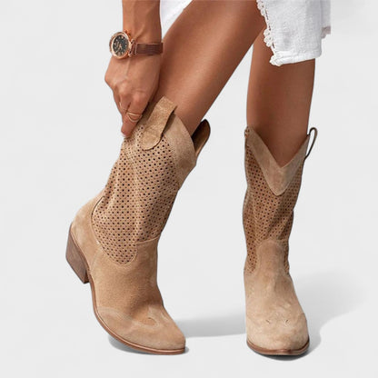 Women's Mid-Calf Suede Cowboy Boots Lightweight
