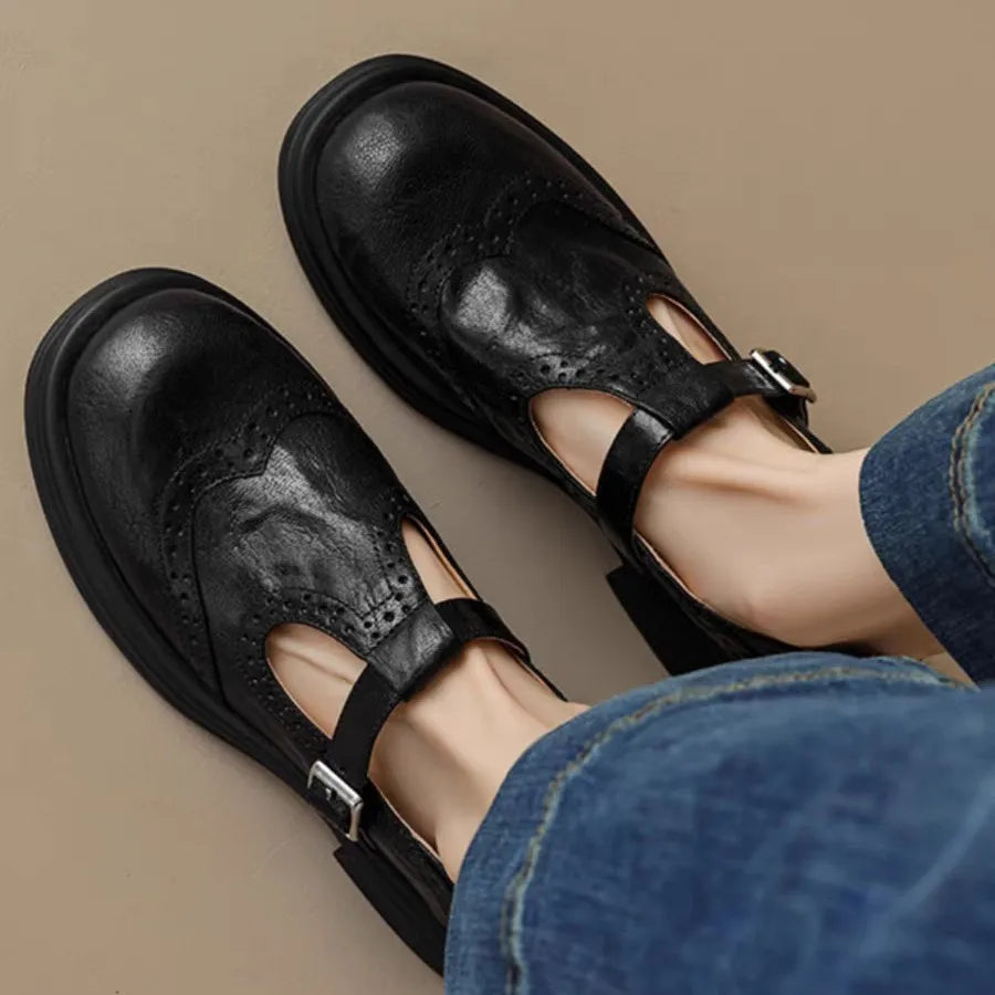 Women's Leather T-Strap Shoes