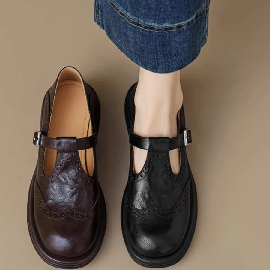 Women's Leather T-Strap Shoes