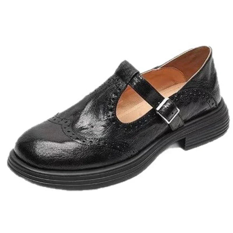 Women's Leather T-Strap Shoes