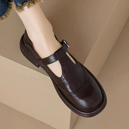 Women's Leather T-Strap Shoes