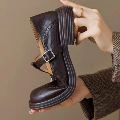 Women's Leather T-Strap Shoes