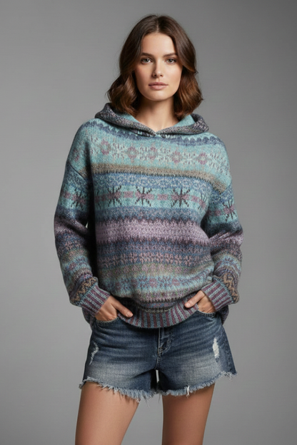 Women's Patterned Ribbed-Cuff Hoodie