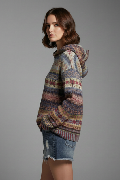 Women's Patterned Ribbed-Cuff Hoodie