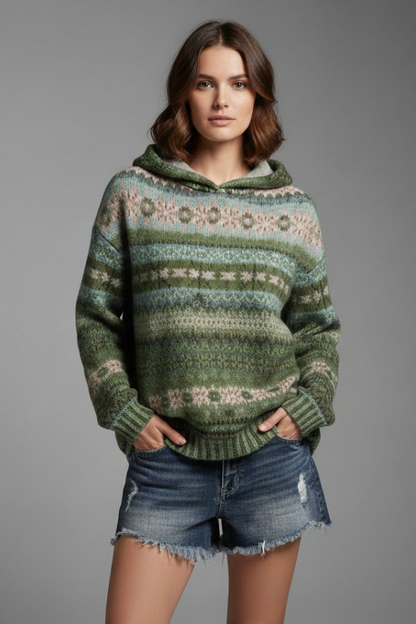 Women's Patterned Ribbed-Cuff Hoodie