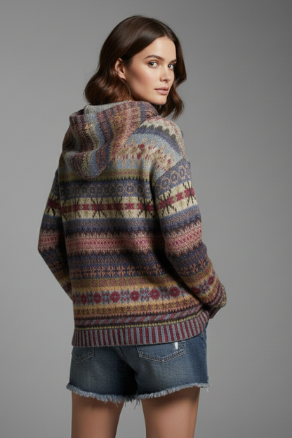 Women's Patterned Ribbed-Cuff Hoodie